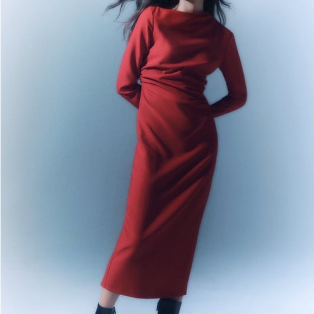 ZARA Draped Sheath Dress, Red, Medium